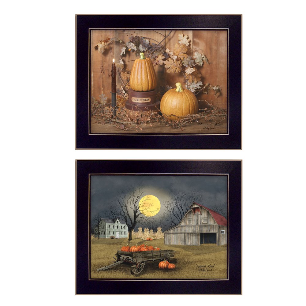 Set Of Two Pumpkin Space Harvest Black Framed Print Kitchen Wall Art HomeRoots