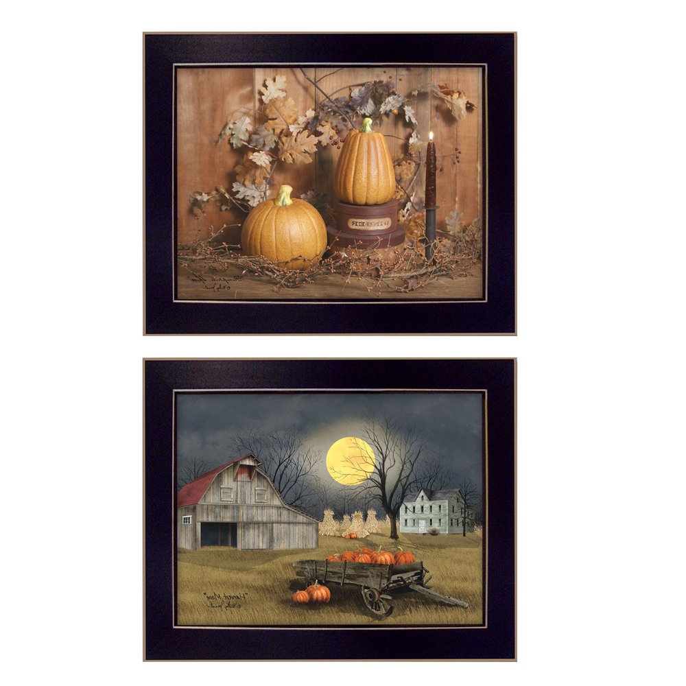 Set Of Two Pumpkin Space Harvest Black Framed Print Kitchen Wall Art HomeRoots