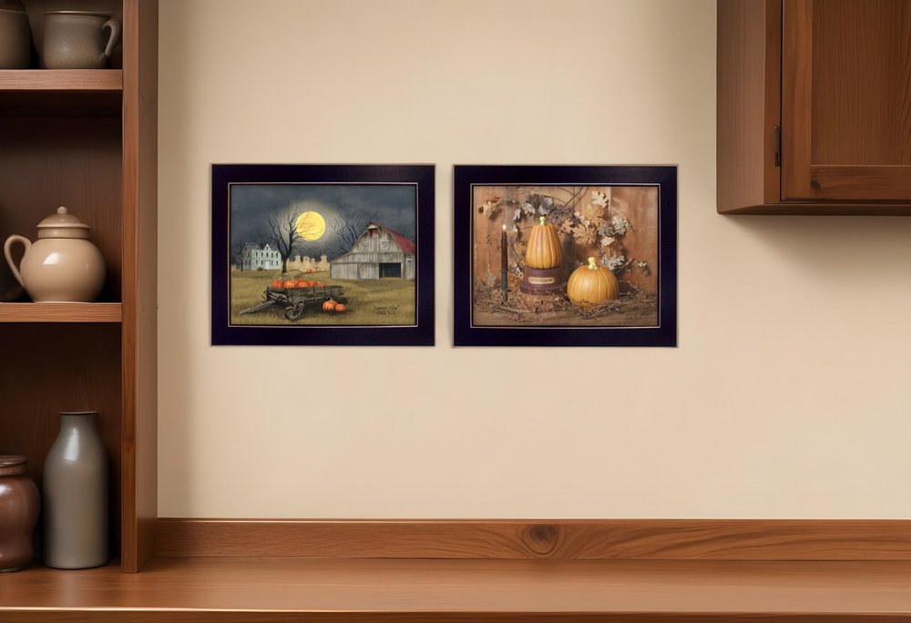 Set Of Two Pumpkin Space Harvest Black Framed Print Kitchen Wall Art HomeRoots