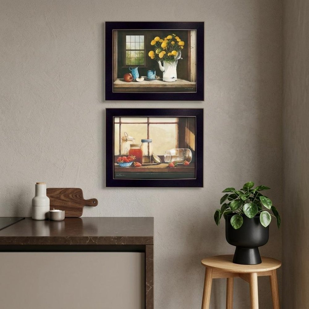 Set Of Two Tea Apples and Strawberries Black Framed Print Kitchen Wall Art HomeRoots