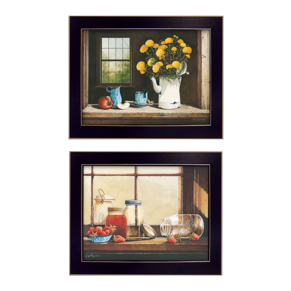 Set Of Two Tea Apples and Strawberries Black Framed Print Kitchen Wall Art HomeRoots