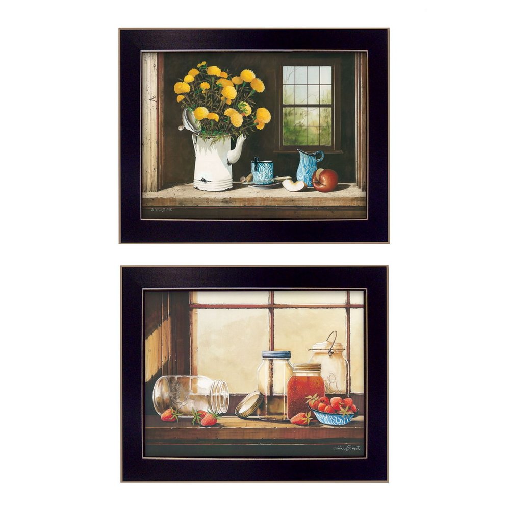 Set Of Two Tea Apples and Strawberries Black Framed Print Kitchen Wall Art HomeRoots
