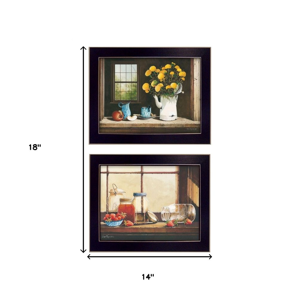 Set Of Two Tea Apples and Strawberries Black Framed Print Kitchen Wall Art HomeRoots