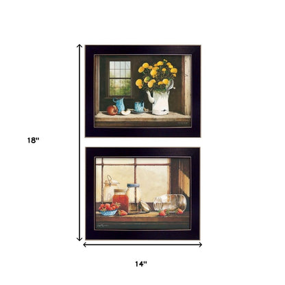 Set Of Two Tea Apples and Strawberries Black Framed Print Kitchen Wall Art HomeRoots