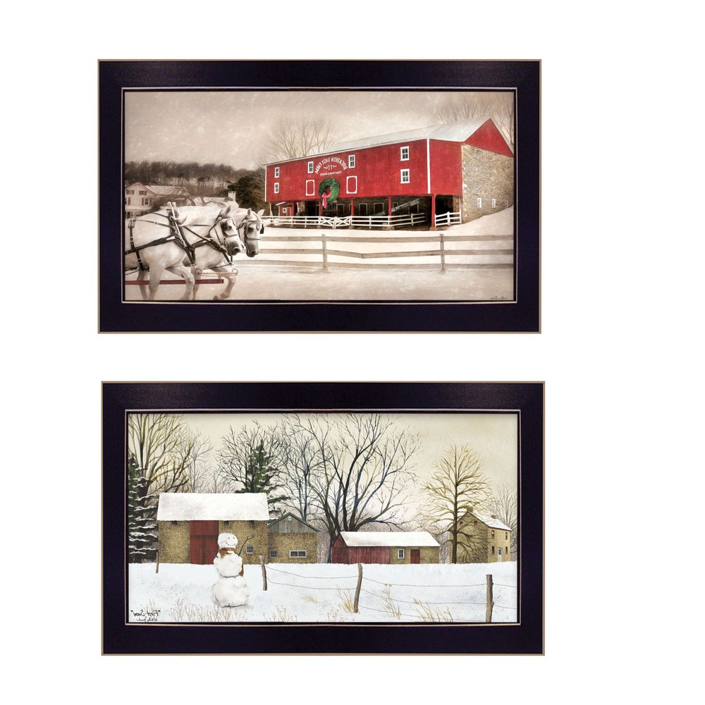 Set Of Two Winter Scenic Barns Black Framed Wall Art HomeRoots