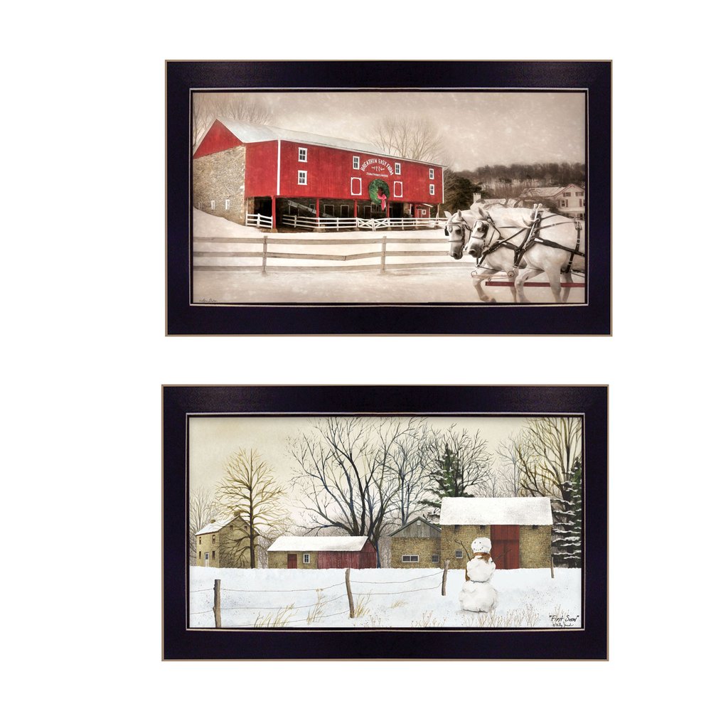 Set Of Two Winter Scenic Barns Black Framed Wall Art HomeRoots