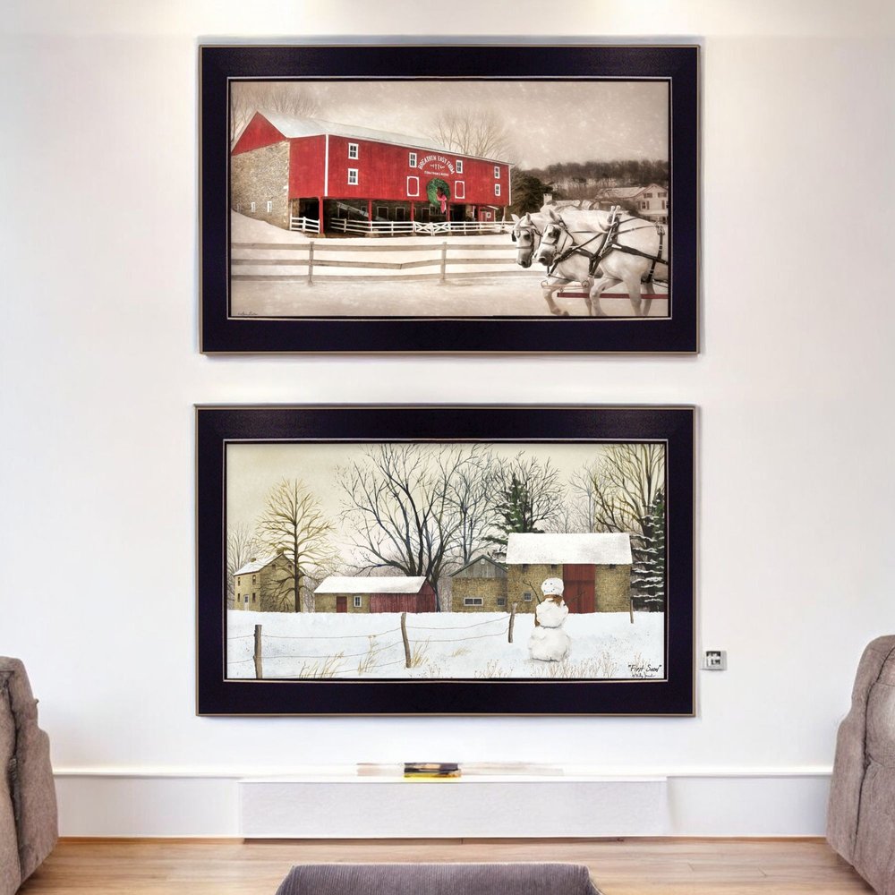 Set Of Two Winter Scenic Barns Black Framed Wall Art HomeRoots