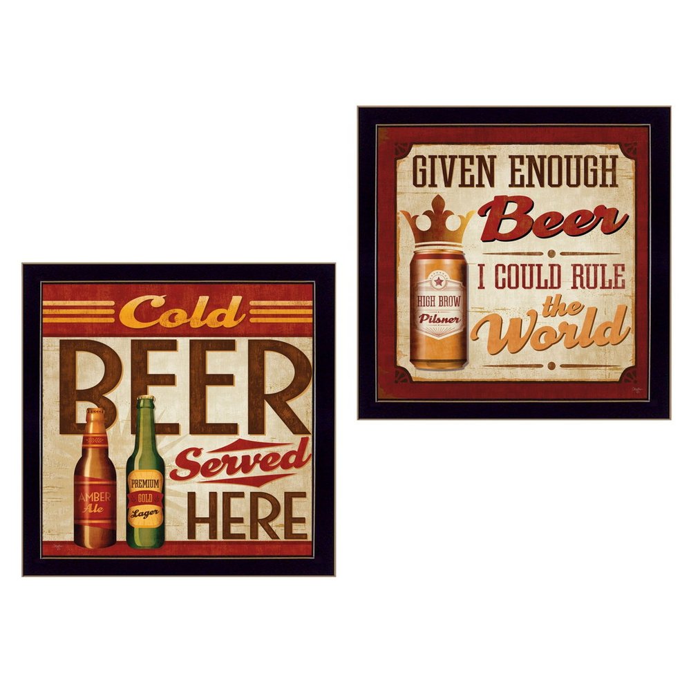 Set Of Two Beer II Cold Beer Served Here Black Framed Wall Art — view 2