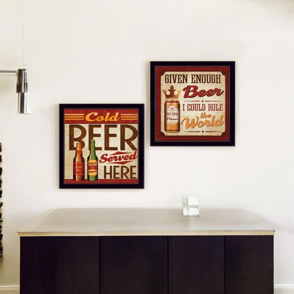 Set Of Two Beer II Cold Beer Served Here Black Framed Wall Art — view 5