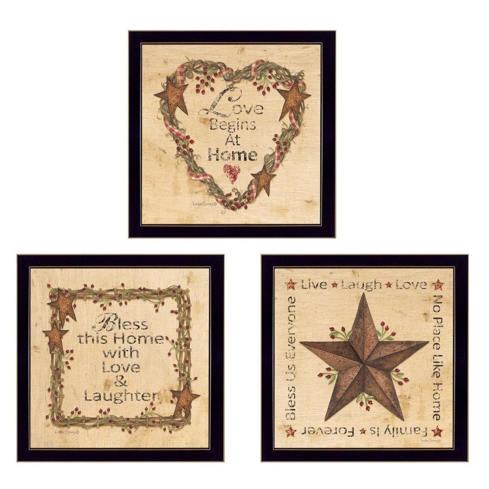 Set Of Three Love Begins at Home Black Framed Wall Art — view 2