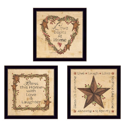 Set Of Three Love Begins at Home Black Framed Wall Art