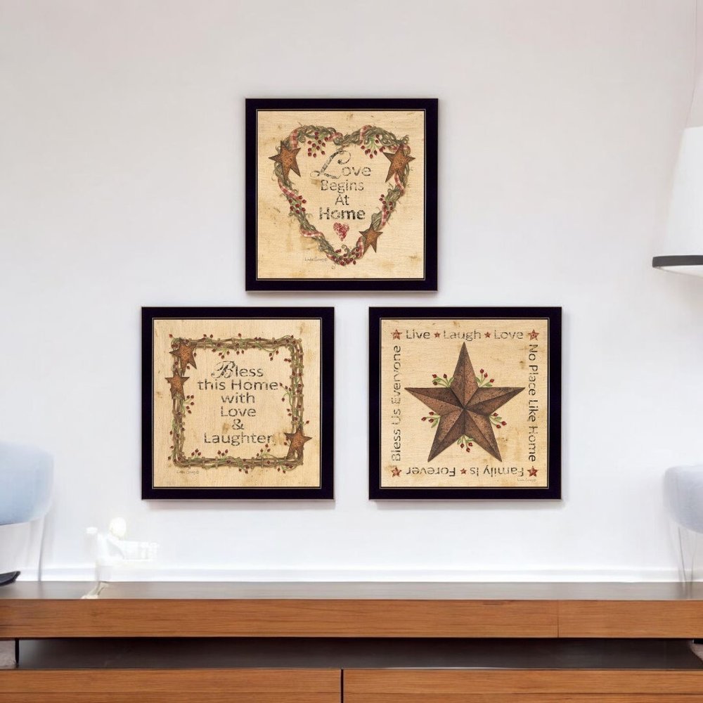 Set Of Three Love Begins at Home Black Framed Wall Art — view 5