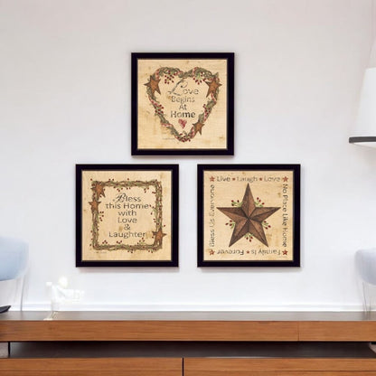 Set Of Three Love Begins at Home Black Framed Wall Art