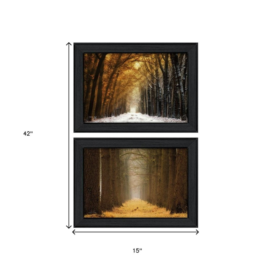 Set Of Two Golden Forest Path Black Framed Wall Art — view 5