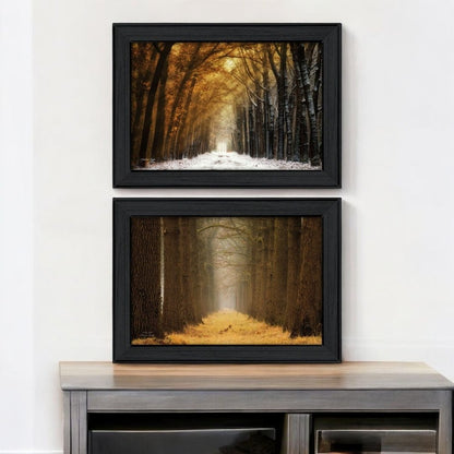 Set Of Two Golden Forest Path Black Framed Wall Art