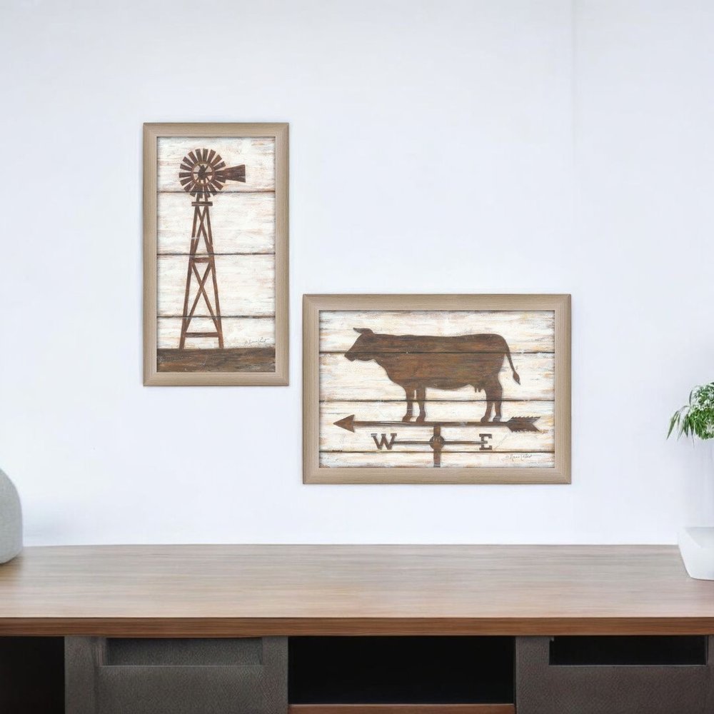 Set Of Two Country Bath Shelf Brown Framed Wall Art — view 5