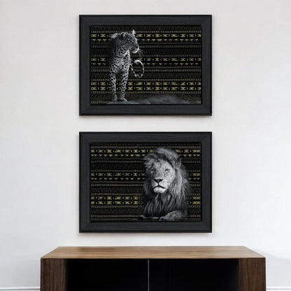 Set Of Two Elegant Wildlife Black Framed Wall Art