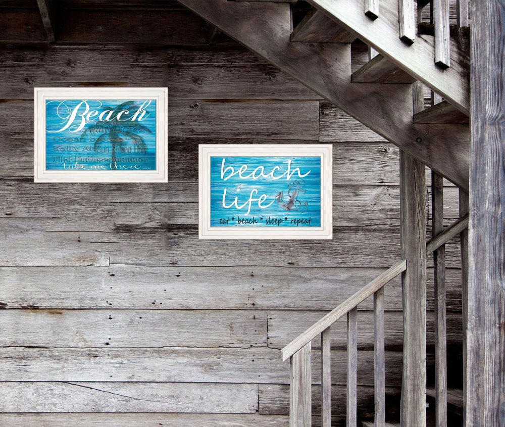 Set Of Two Beach Life 1 White Framed Print Wall Art — view 2