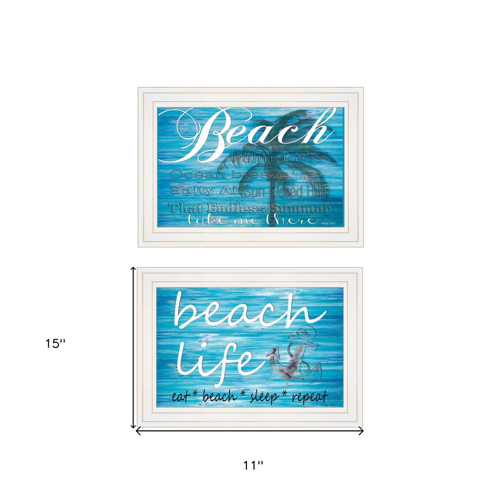 Set Of Two Beach Life 1 White Framed Print Wall Art — view 4