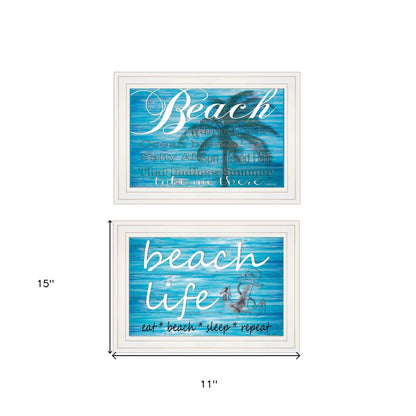 Set Of Two Beach Life 1 White Framed Print Wall Art