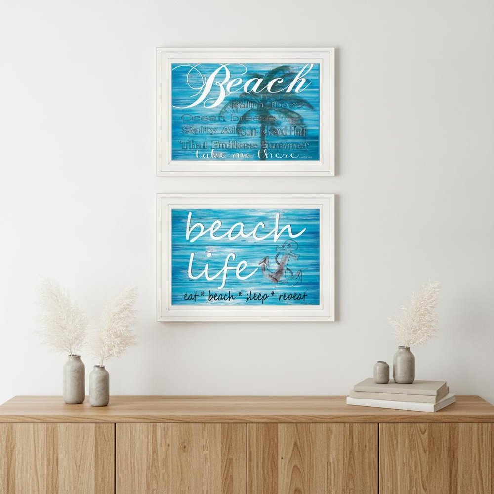 Set Of Two Beach Life 1 White Framed Print Wall Art — view 5