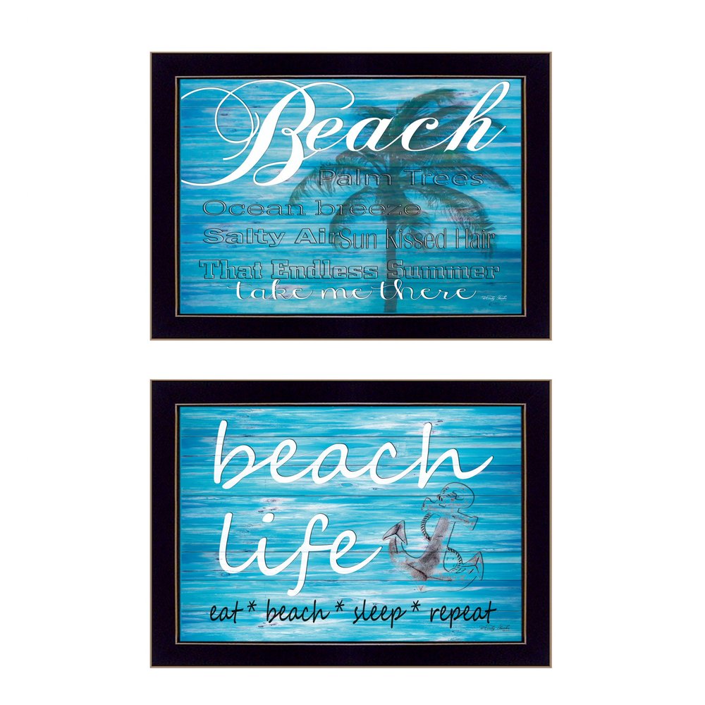 Set Of Two Beach Life 2 Black Framed Print Wall Art — view 1