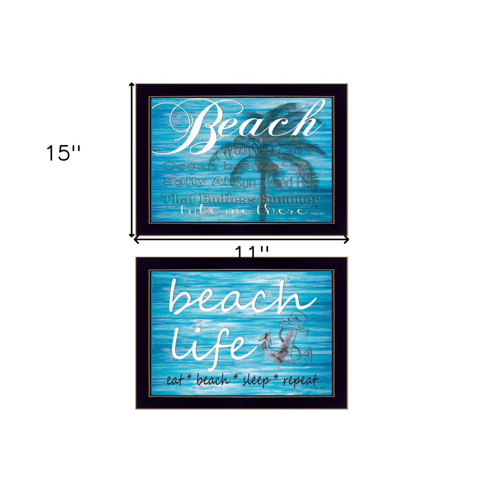 Set Of Two Beach Life 2 Black Framed Print Wall Art — view 3