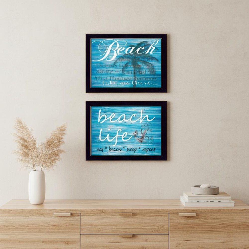 Set Of Two Beach Life 2 Black Framed Print Wall Art — view 4