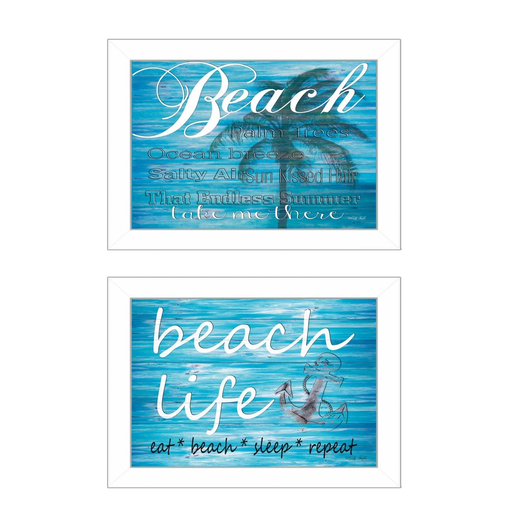 Set Of Two Beach Life 3 White Framed Print Wall Art — view 1