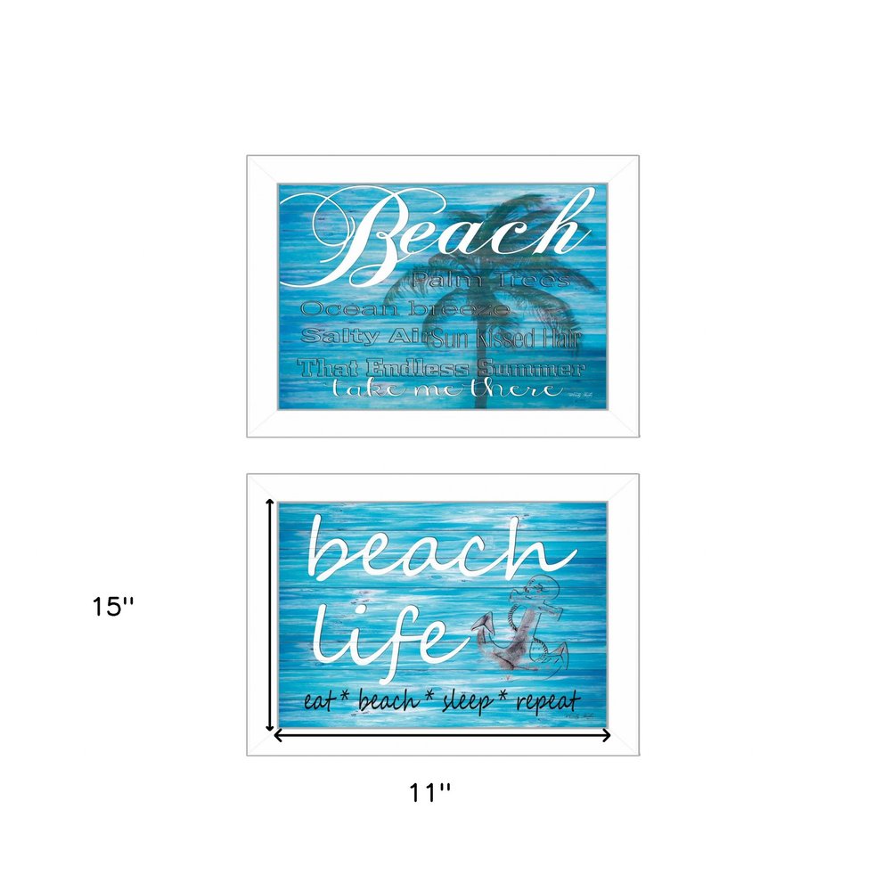 Set Of Two Beach Life 3 White Framed Print Wall Art — view 3