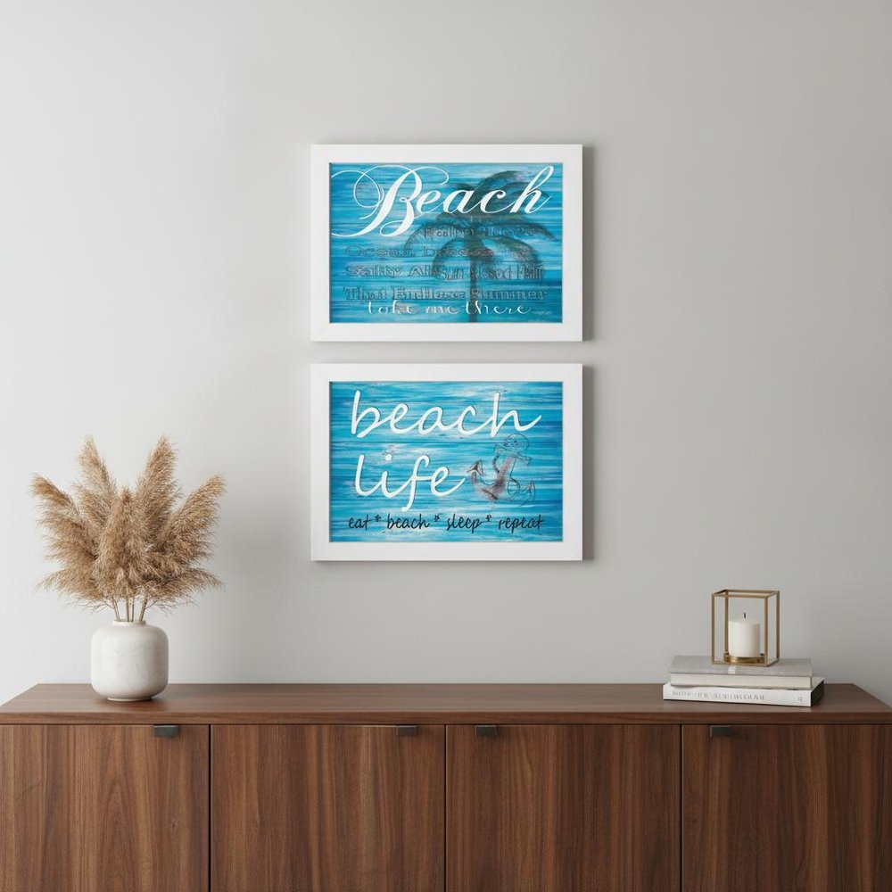Set Of Two Beach Life 3 White Framed Print Wall Art — view 4