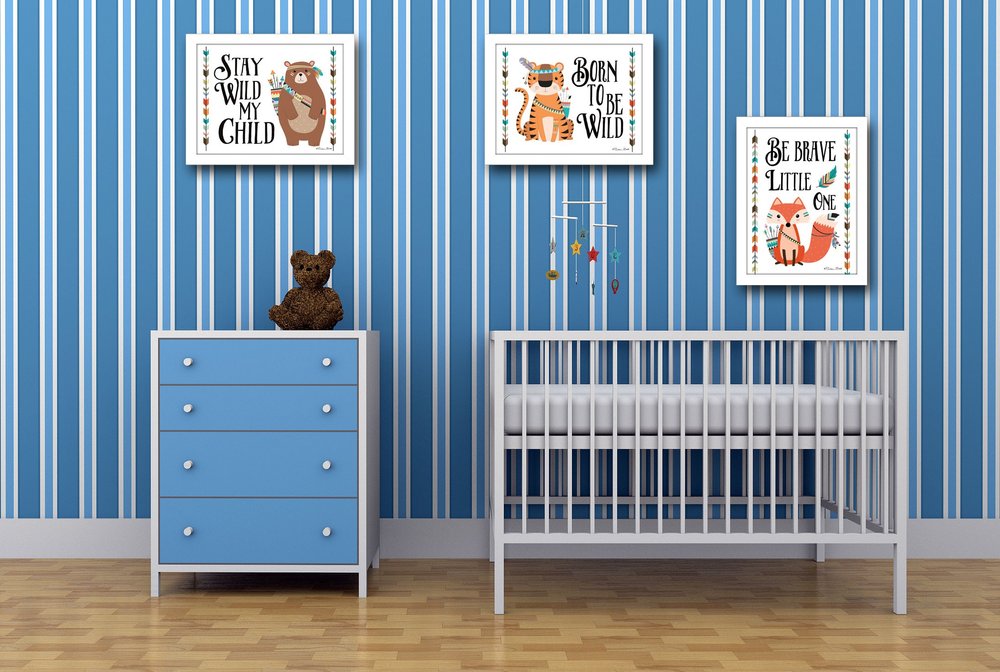 Set Of Three Be Brave Little One 2 White Framed Wall Art — view 1