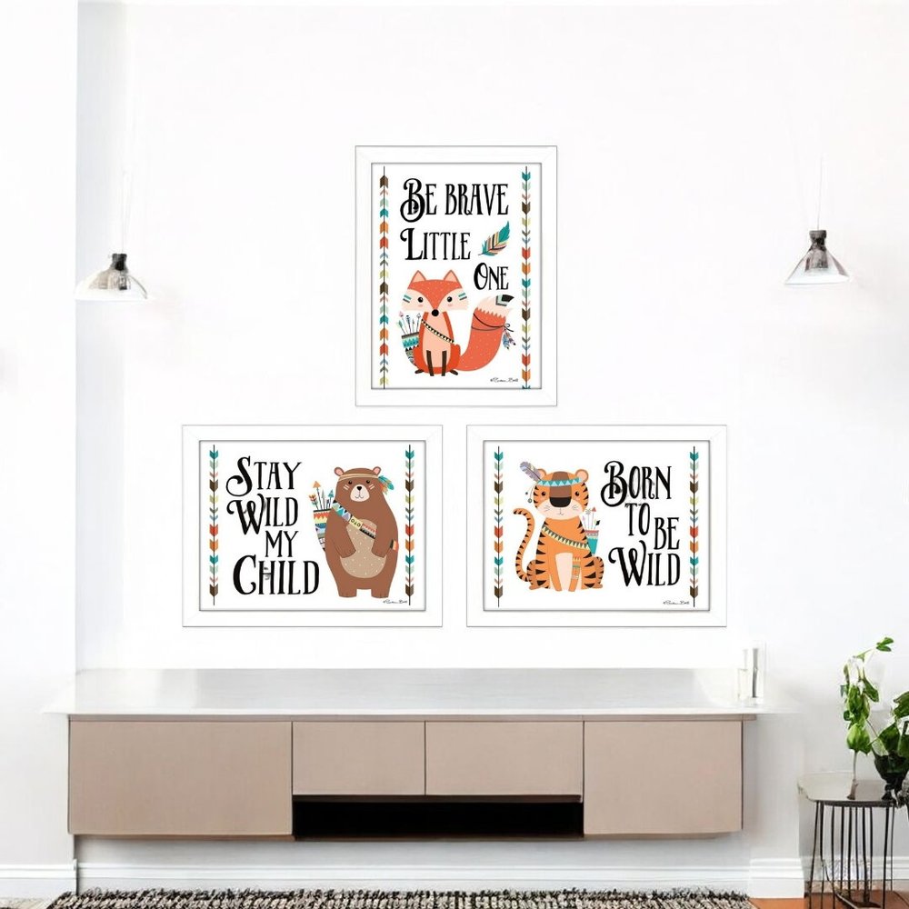 Set Of Three Be Brave Little One 2 White Framed Wall Art — view 6