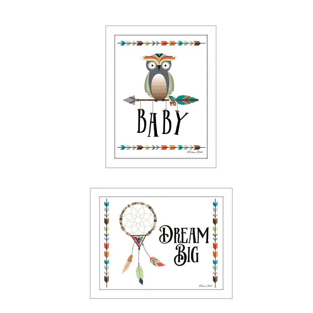 Set Of Two Baby Owl or Dream Big 2 White Framed Wall Art