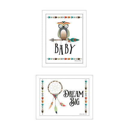 Set Of Two Baby Owl or Dream Big 2 White Framed Wall Art