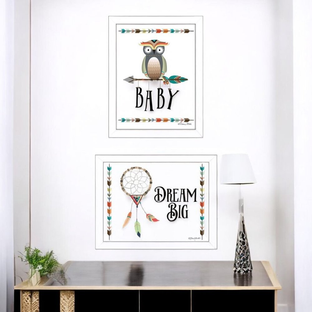 Set Of Two Baby Owl or Dream Big 2 White Framed Wall Art — view 5