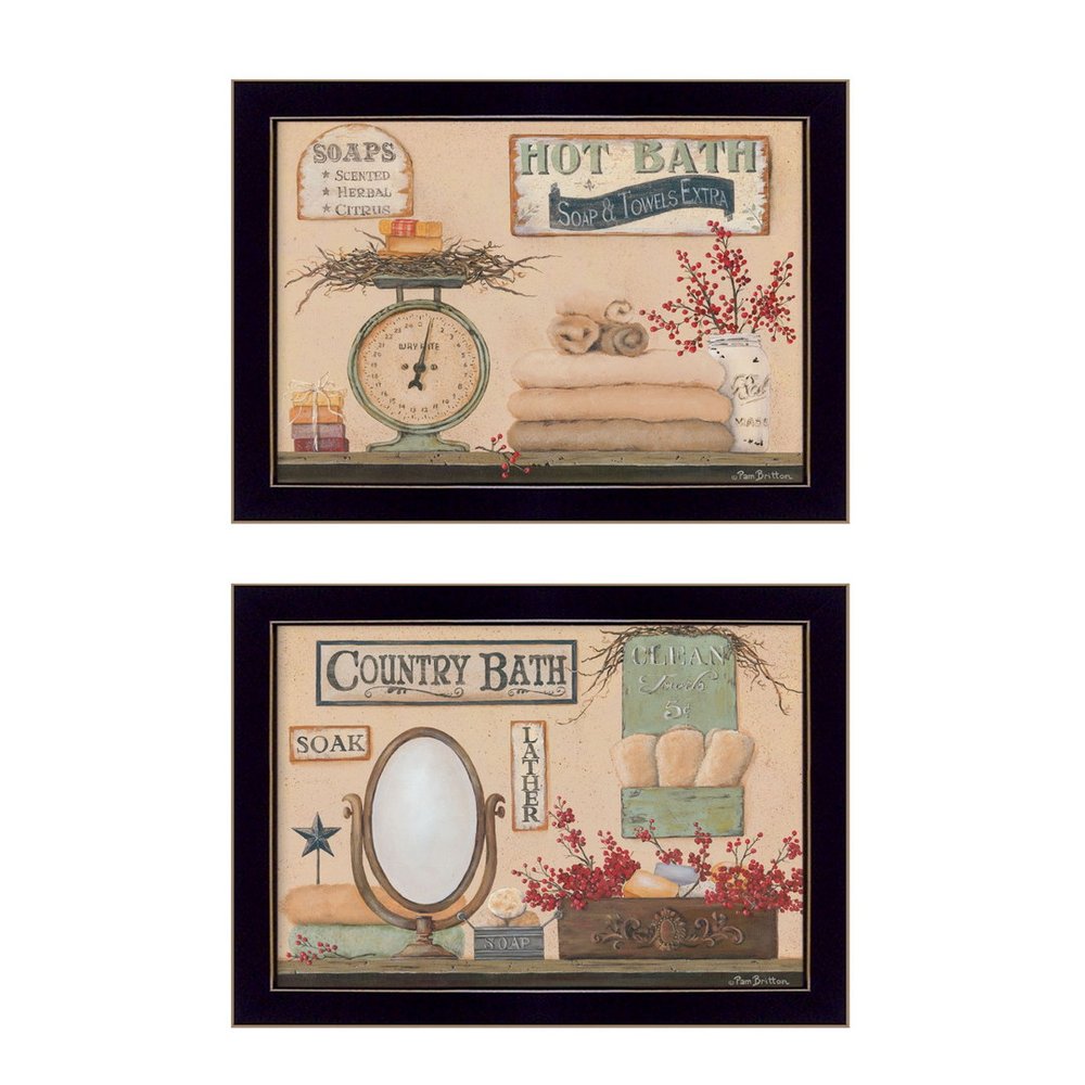 Set Of Two Country Bath III 1 Black Framed Bathroom Wall Art — view 2