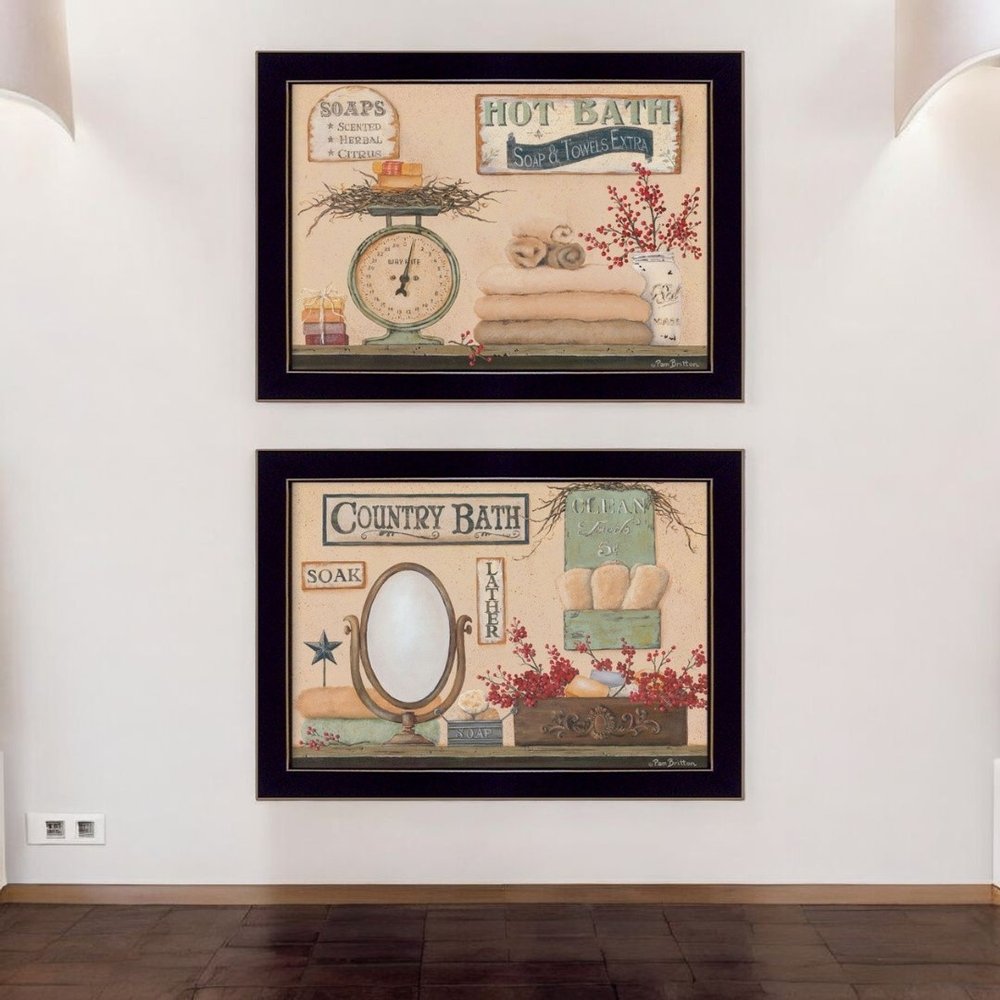 Set Of Two Country Bath III 1 Black Framed Bathroom Wall Art — view 5