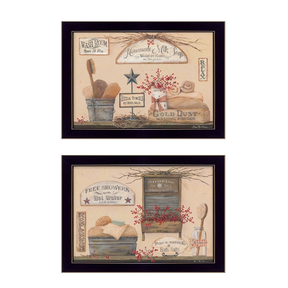 Set Of Two Wash Room Black Framed Print Bathroom Wall Art — view 2
