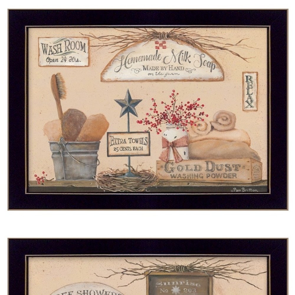 Set Of Two Wash Room Black Framed Print Bathroom Wall Art — view 4