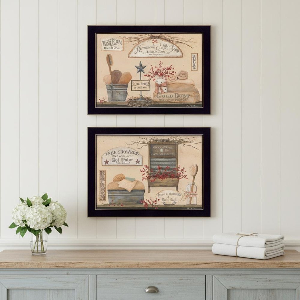 Set Of Two Wash Room Black Framed Print Bathroom Wall Art — view 5