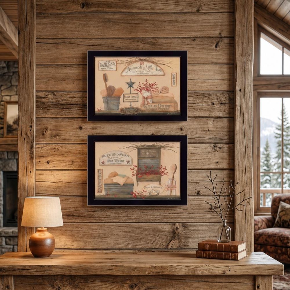 Set Of Two Wash Room Black Framed Print Bathroom Wall Art — view 6