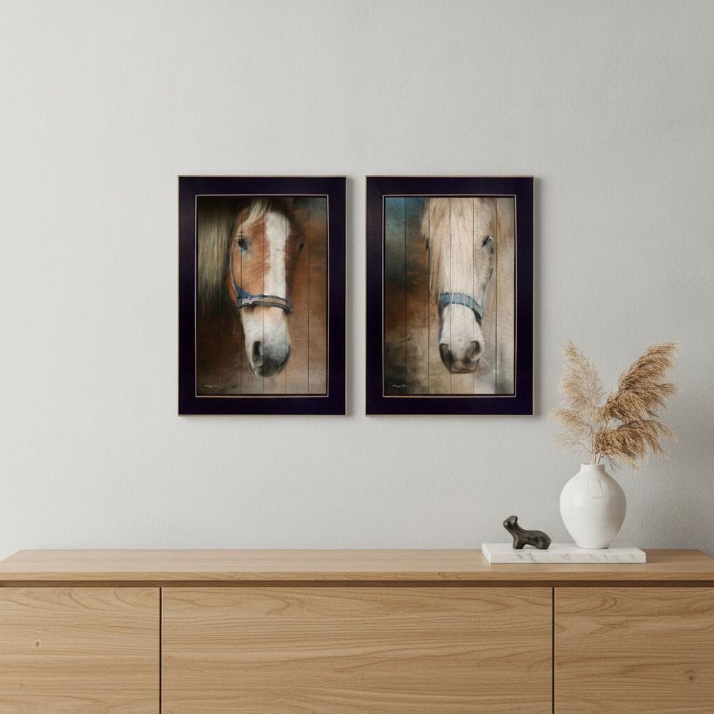 Set Of Two Two Horses Black Framed Print Wall Art — view 5