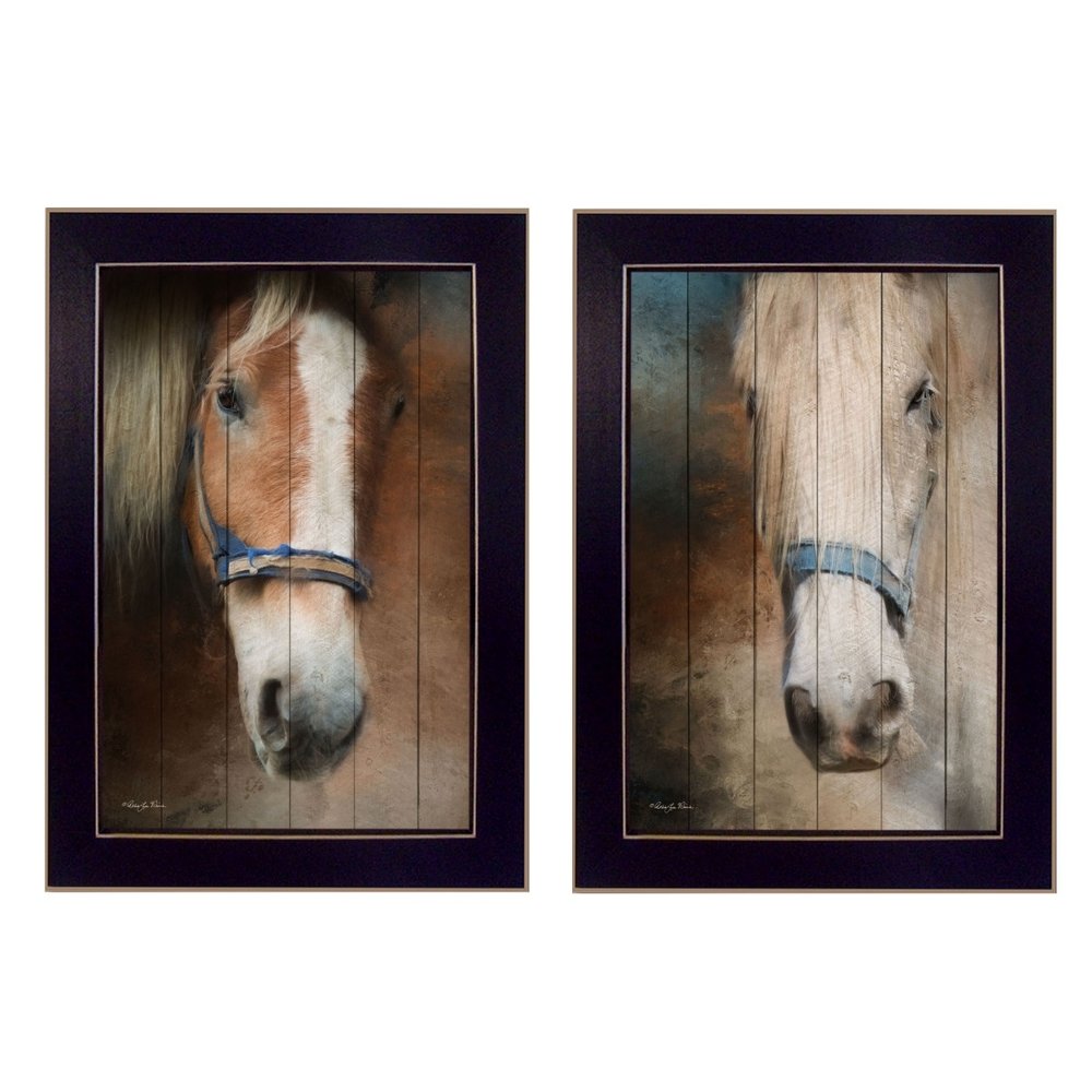 Set Of Two Two Horses Black Framed Print Wall Art — view 3