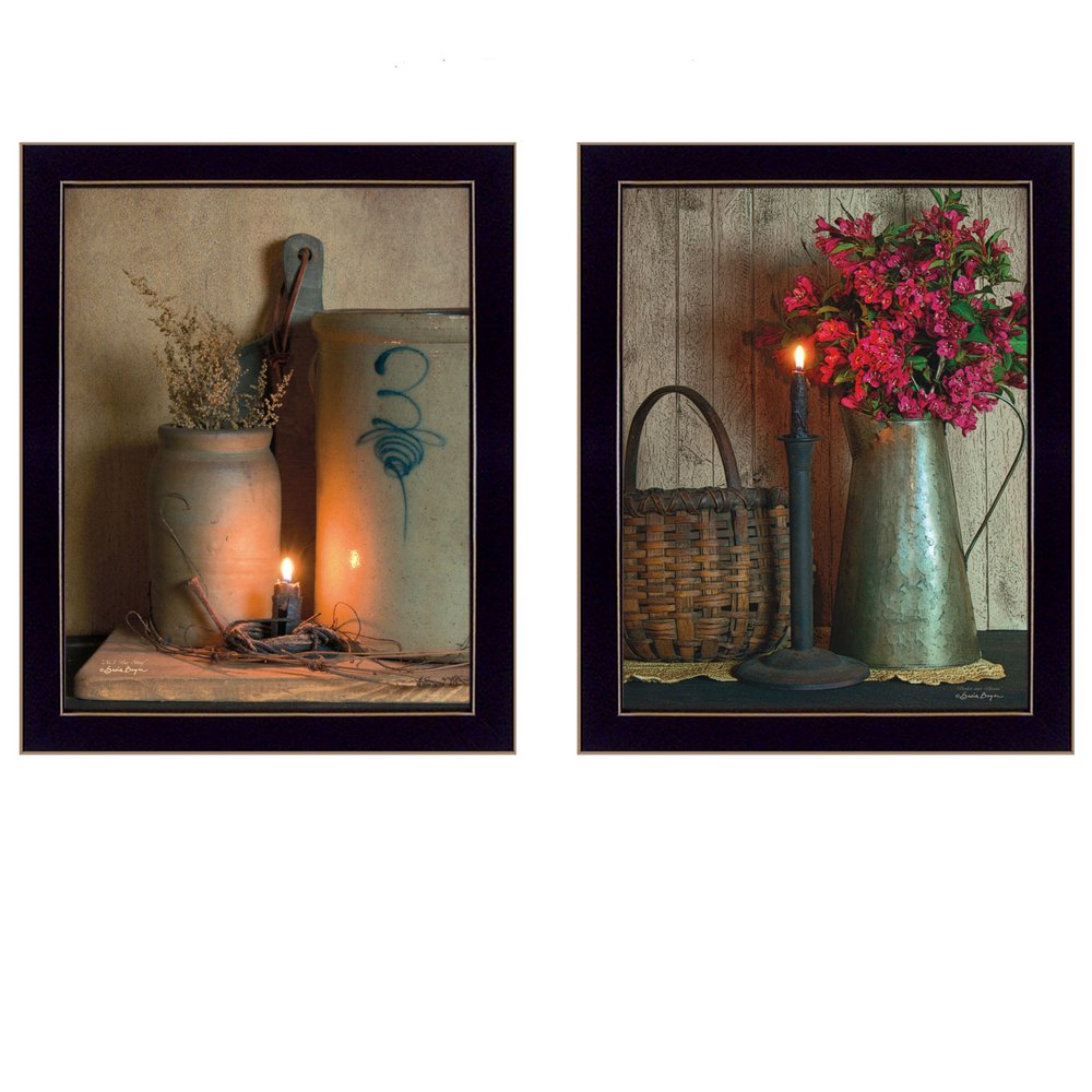 Set Of Two Americana Country Candlelight Black Framed Print Wall Art — view 3