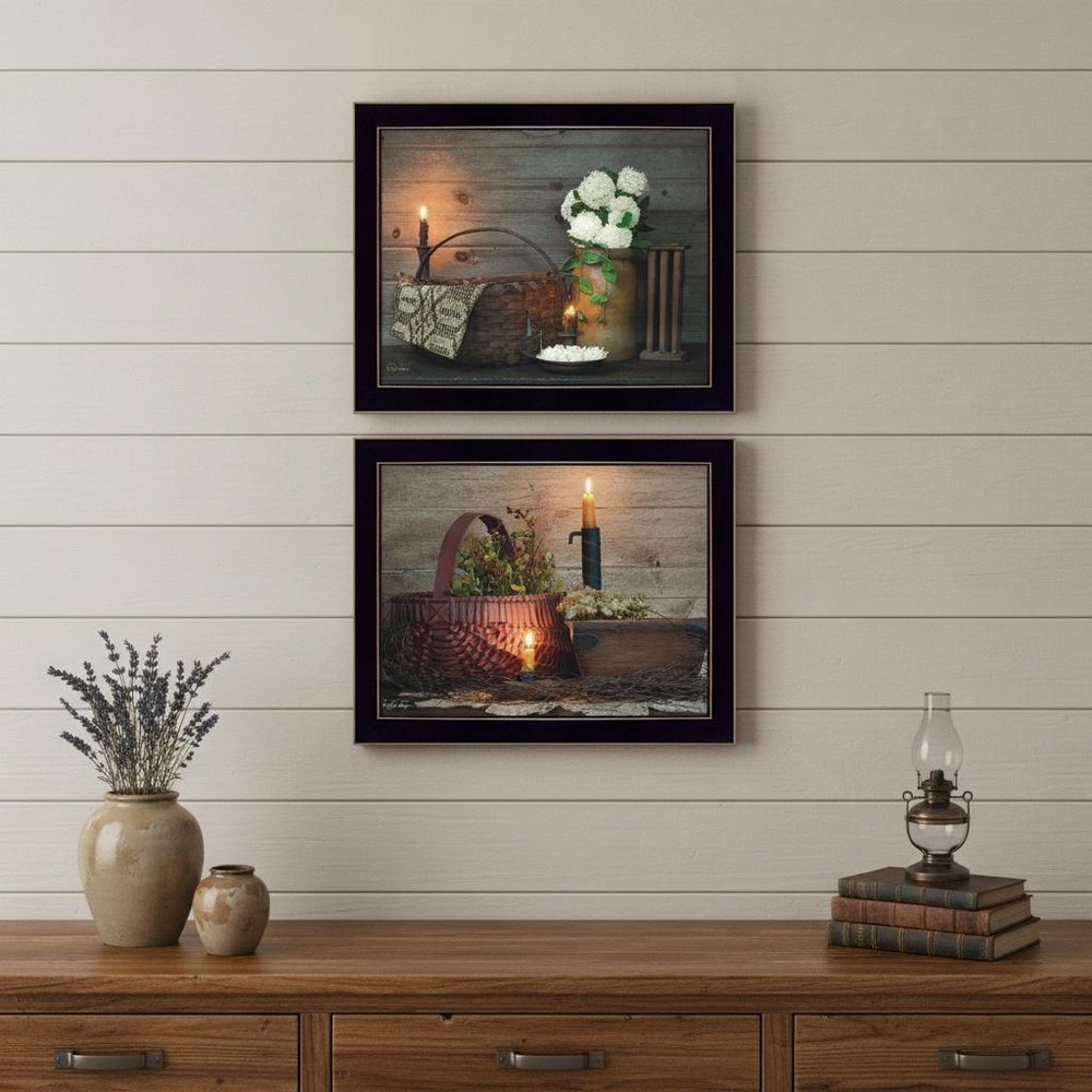 Set Of Two Baskets and Flowers Black Framed Print Wall Art — view 5