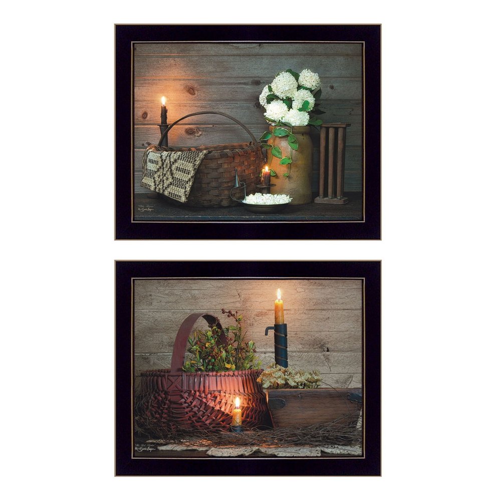 Set Of Two Baskets and Flowers Black Framed Print Wall Art — view 2