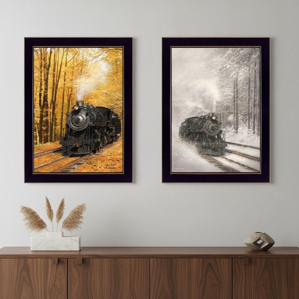 Set Of Two Vintage Locomotives Black Framed Print Wall Art — view 7