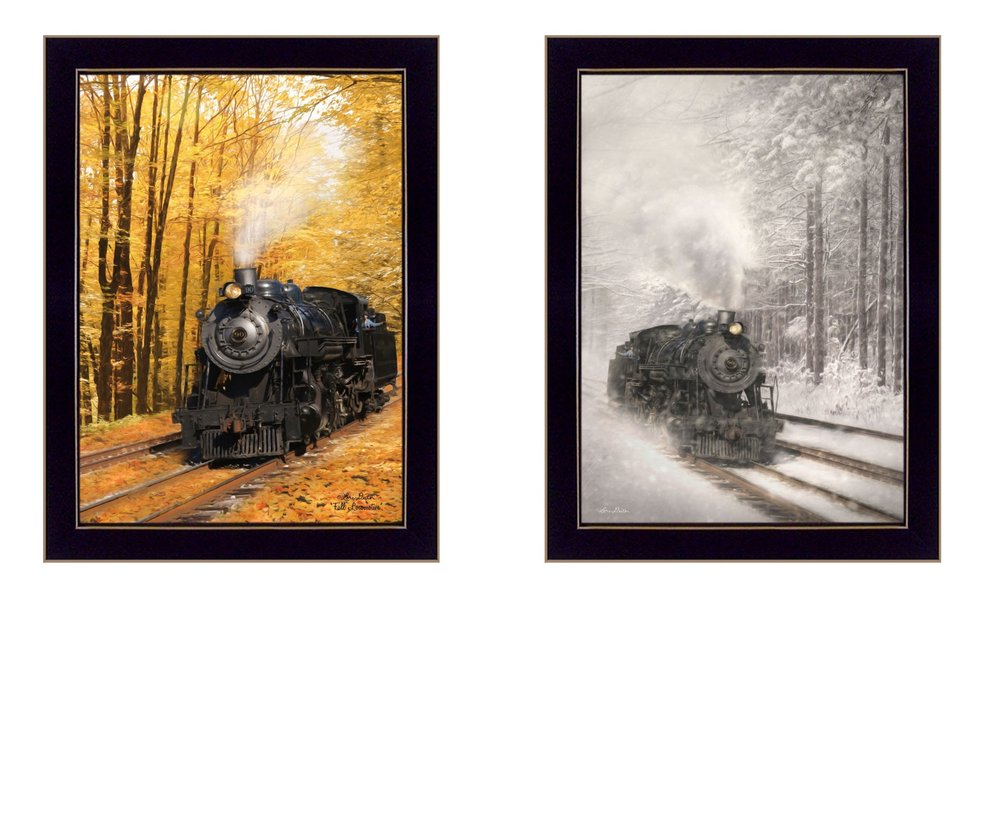 Set Of Two Vintage Locomotives Black Framed Print Wall Art — view 4