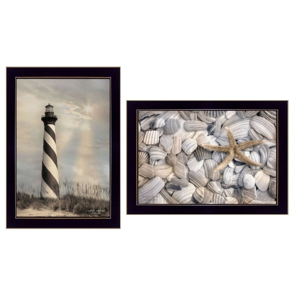 Set Of Two Cape Hatteras Lighthouse and Sea Shells 1 Black Framed Print Wall Art — view 7